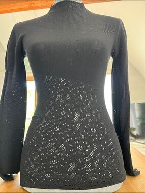 Wolford Black Long-Sleeve Knit Top with Openwork Detail